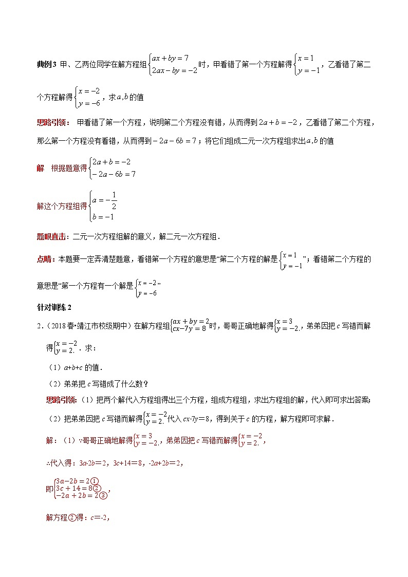第13讲 含参二元一次方程组的字母系数求值技巧（解析版）-2021-2022学年七年级数学下册常考点（数学思想+解题技巧+专项突破+精准提升）第3页