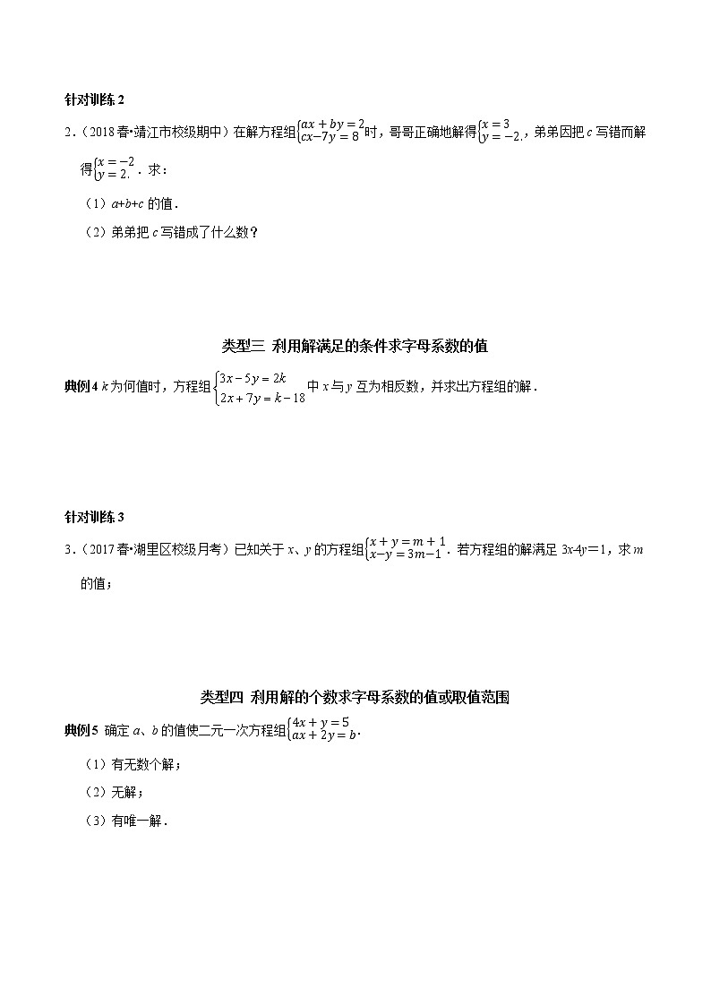 第13讲 含参二元一次方程组的字母系数求值技巧（原卷版）-2021-2022学年七年级数学下册常考点（数学思想+解题技巧+专项突破+精准提升）第2页
