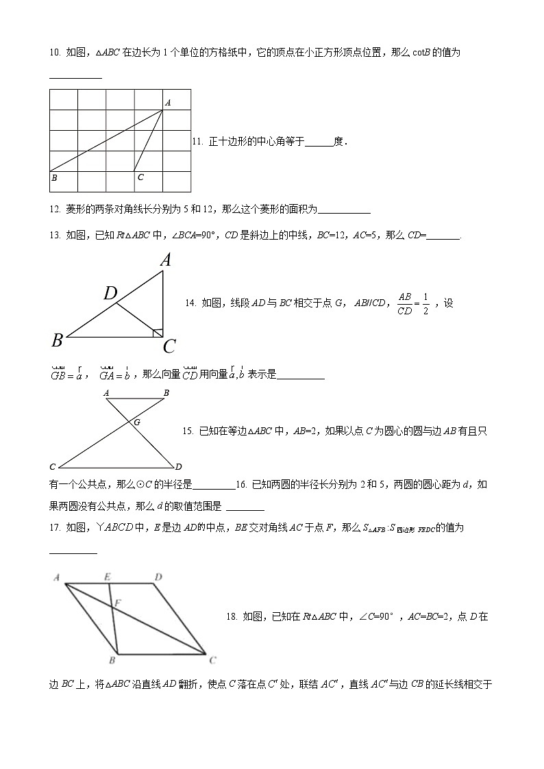 2022年上海普陀区九年级下学期中检测（中考二模）数学卷（含解析）02