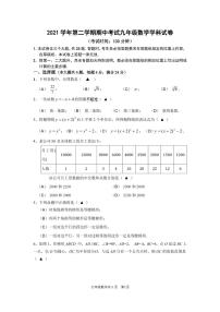 2022年上海徐汇区九年级下学期中检测（中考二模）数学卷 无答案