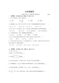 2022年上海黄浦区九年级下学期数学期中检测（中考二模）卷 无答案