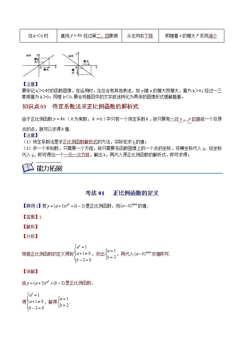 人教版八年级数学下册同步精品讲义 第16课  正比例函数（教师版+学生版）学案02