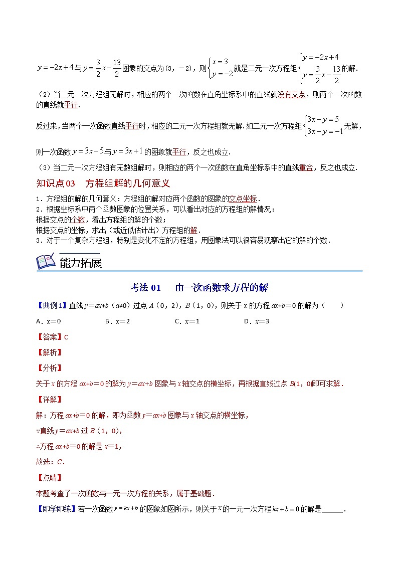 人教版八年级数学下册同步精品讲义 第18课  一次函数与一次方程（组）（教师版）第2页