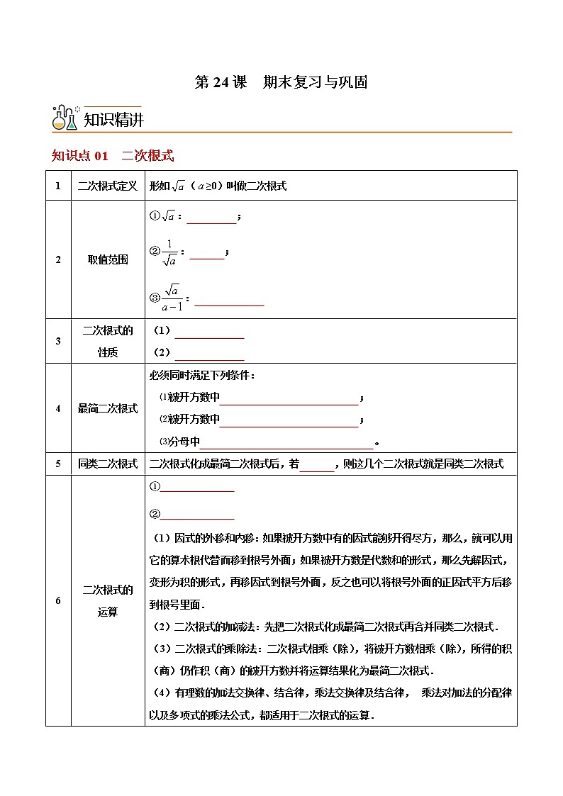人教版八年级数学下册同步精品讲义 第24课  期末复习与巩固（学生版）第1页