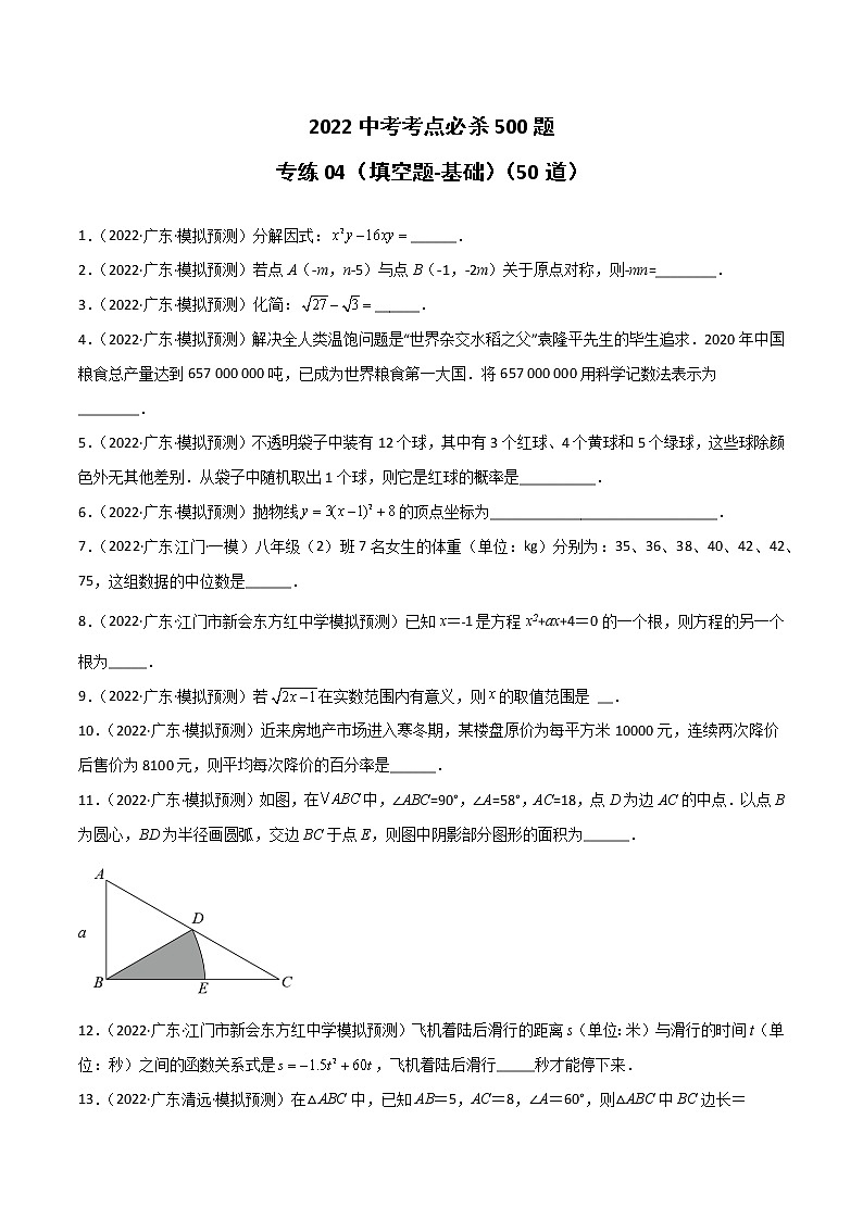 专练04（50题）（填空题-基础）-2022中考数学考点必杀500题（广东专用）01