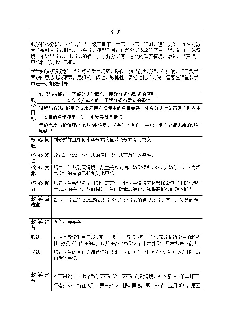 苏科版数学八年级下册 10.1分式 教案01
