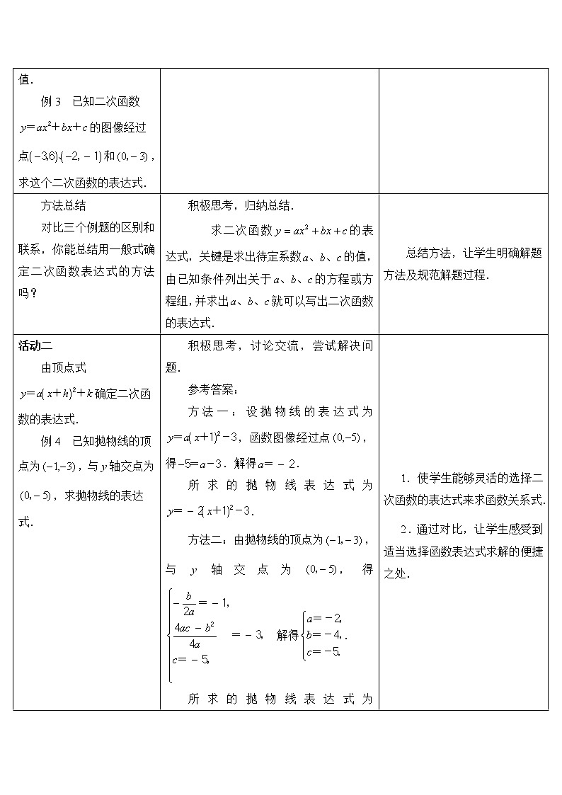 苏科版九下数学 5.3用待定系数法确定二次函数表达式 教案02