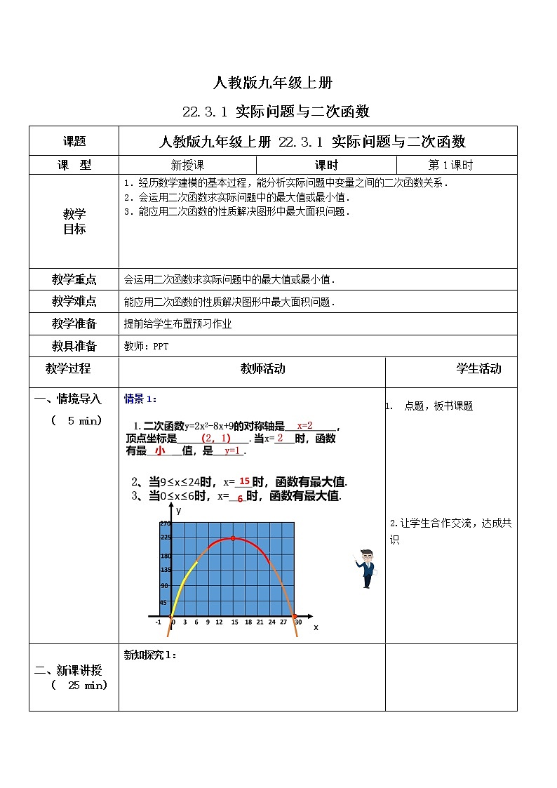 九年级上册 22.3.1《实际问题与二次函数》课件+教案+练习01