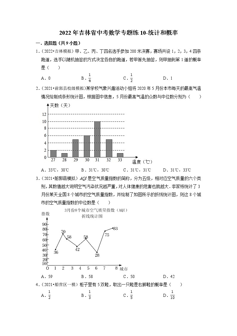 2022年吉林省中考数学专题练10-统计和概率第1页