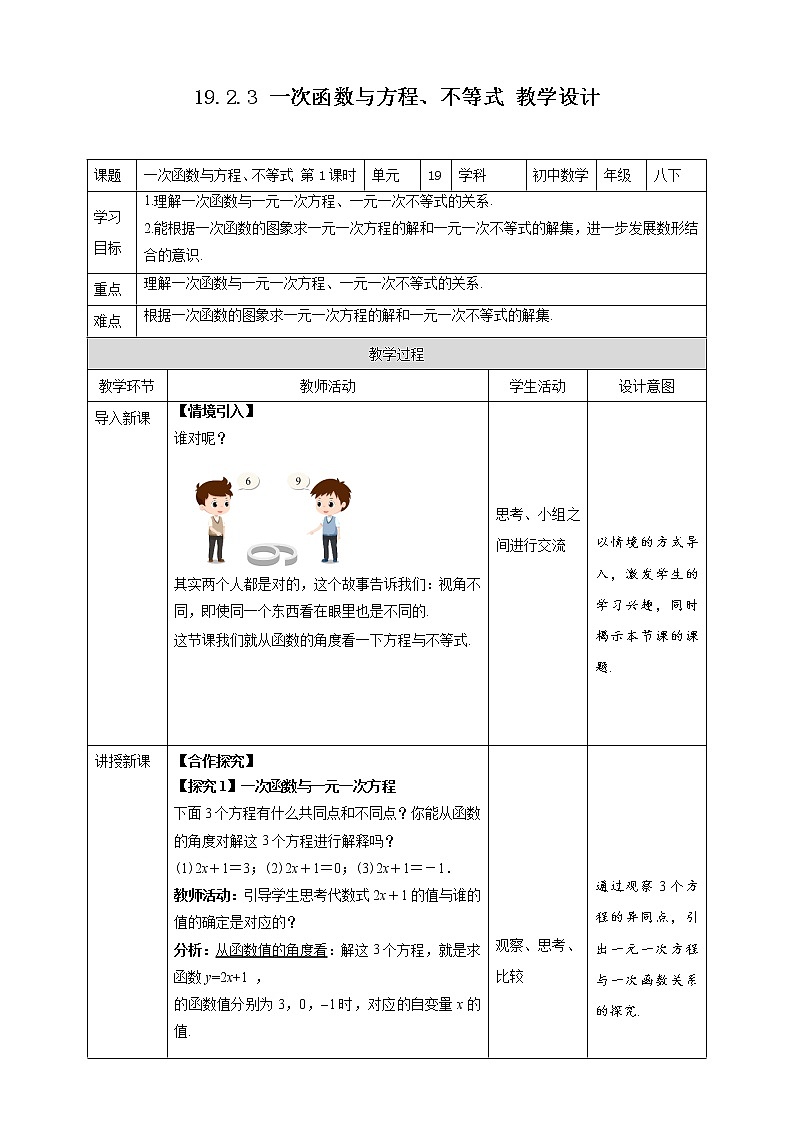 《19.2.3 一次函数与方程、不等式  第1课时》同步教案+课件01