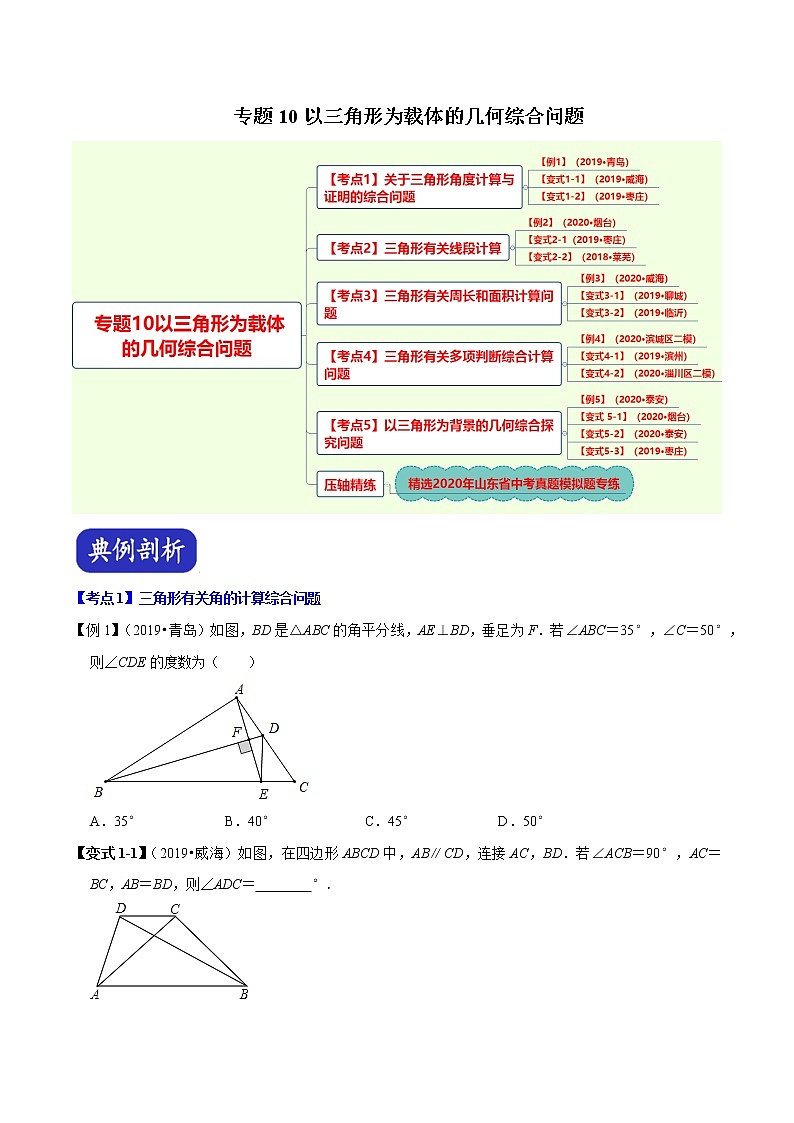 中考专题10以三角形为载体的几何综合问题（原卷版）第1页