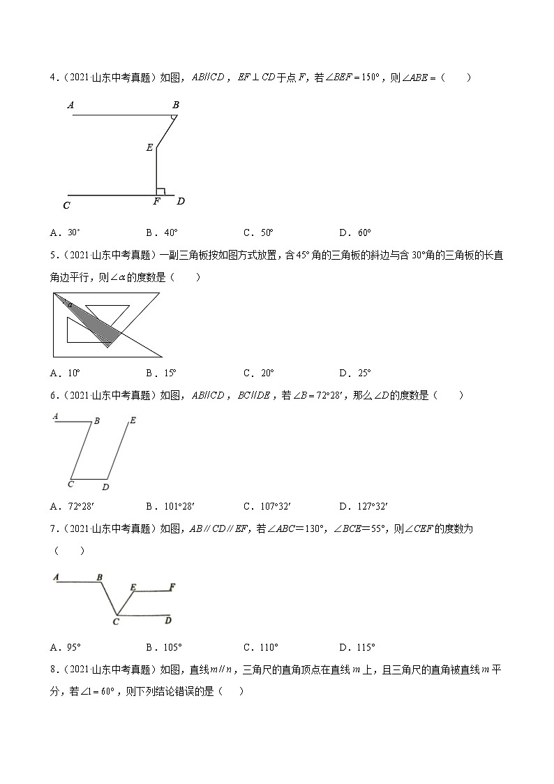 2022届中考数学专题练 专题12 平行线、展开图、对称性（原卷版）第2页