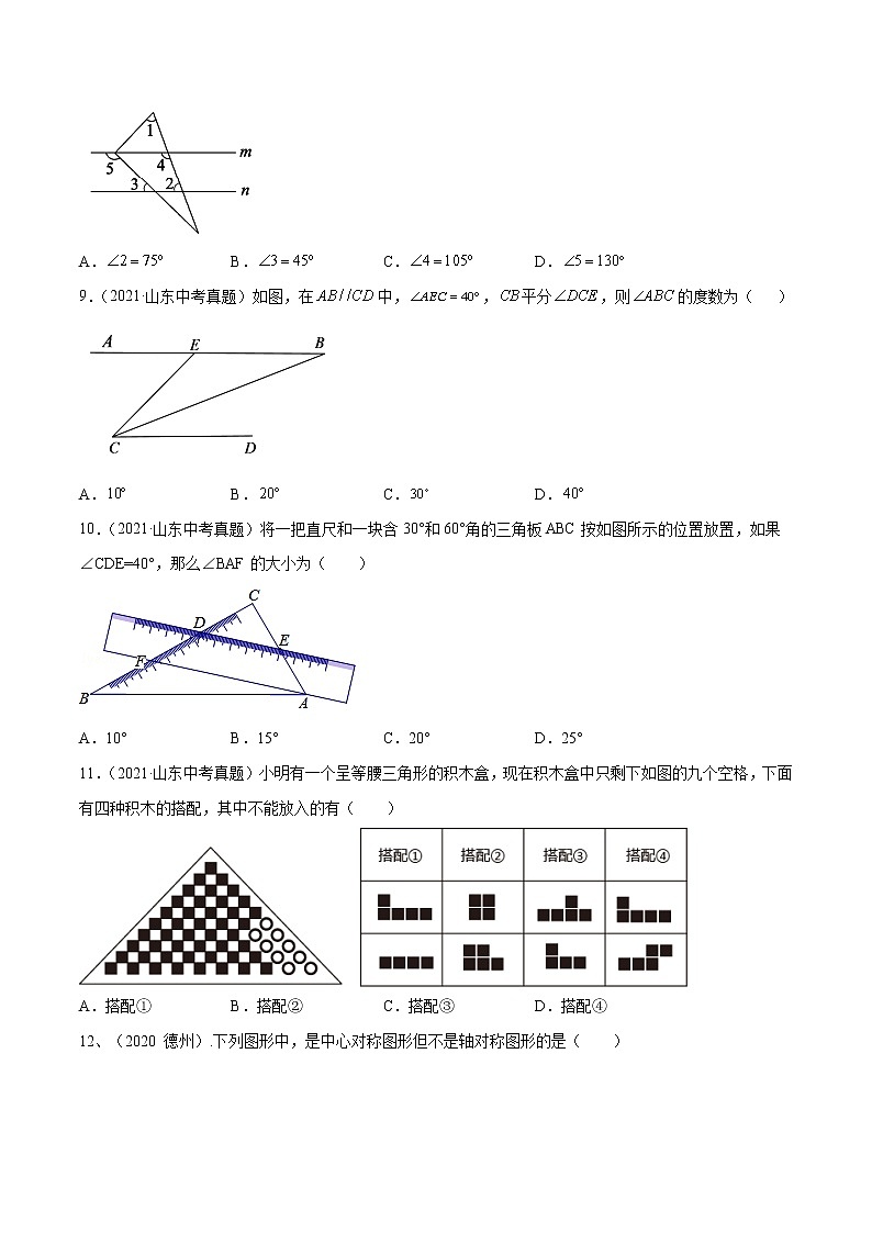 2022届中考数学专题练 专题12 平行线、展开图、对称性（原卷版）第3页