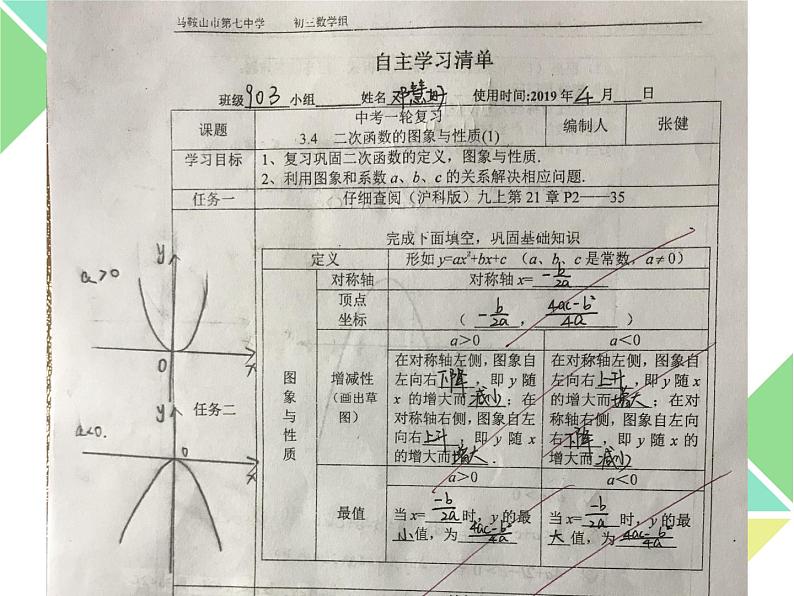 初中数学沪科2011课标版九年级上册二次函数y=ax²+bx+c的图象和性质 课件03