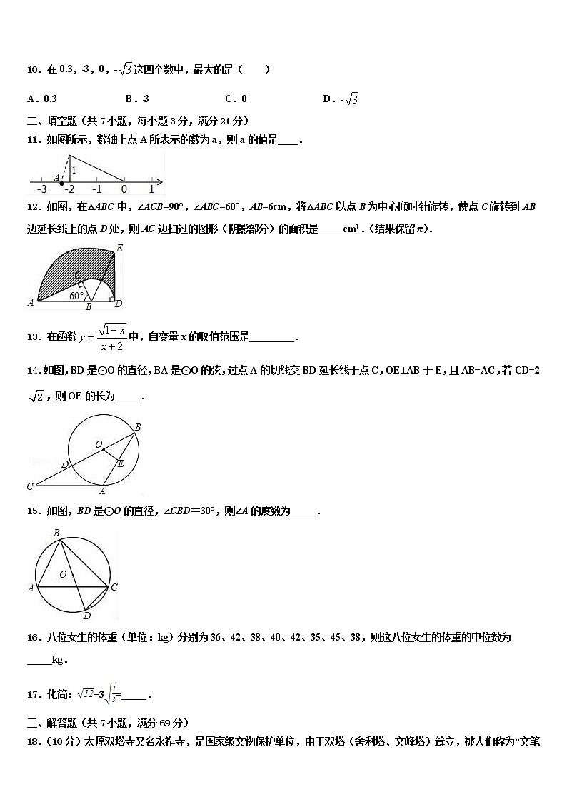 2022届甘肃省陇南市名校初中数学毕业考试模拟冲刺卷含解析03