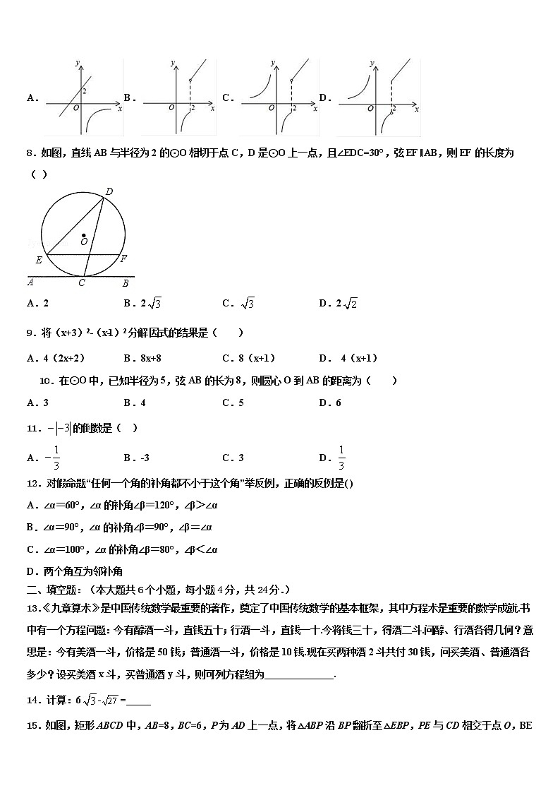 2021-2022学年安徽省合肥168中学中考一模数学试题含解析第2页