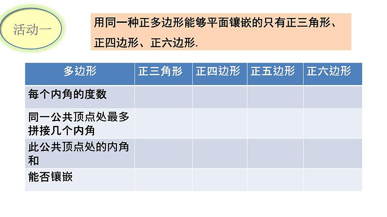 初中数学湘教版八下综合与实践 平面图形的镶嵌部优课件08