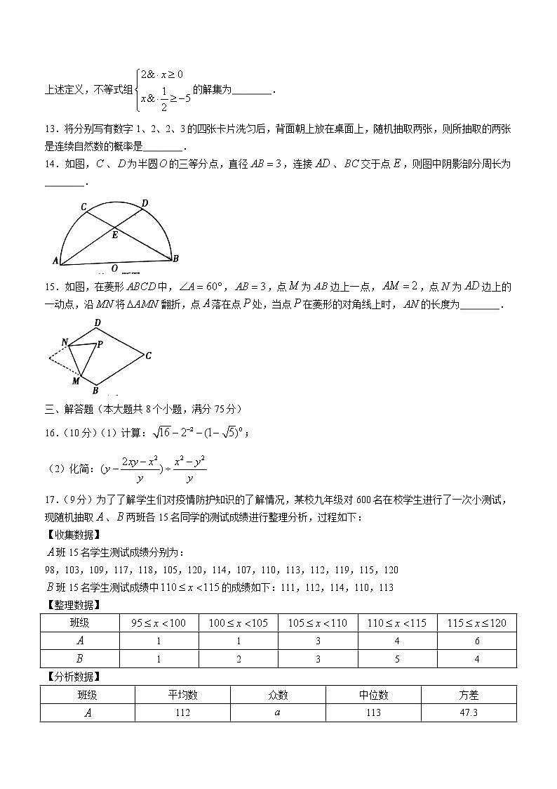 2022年河南省济源市九年级中考第一次模拟考试数学试题第3页
