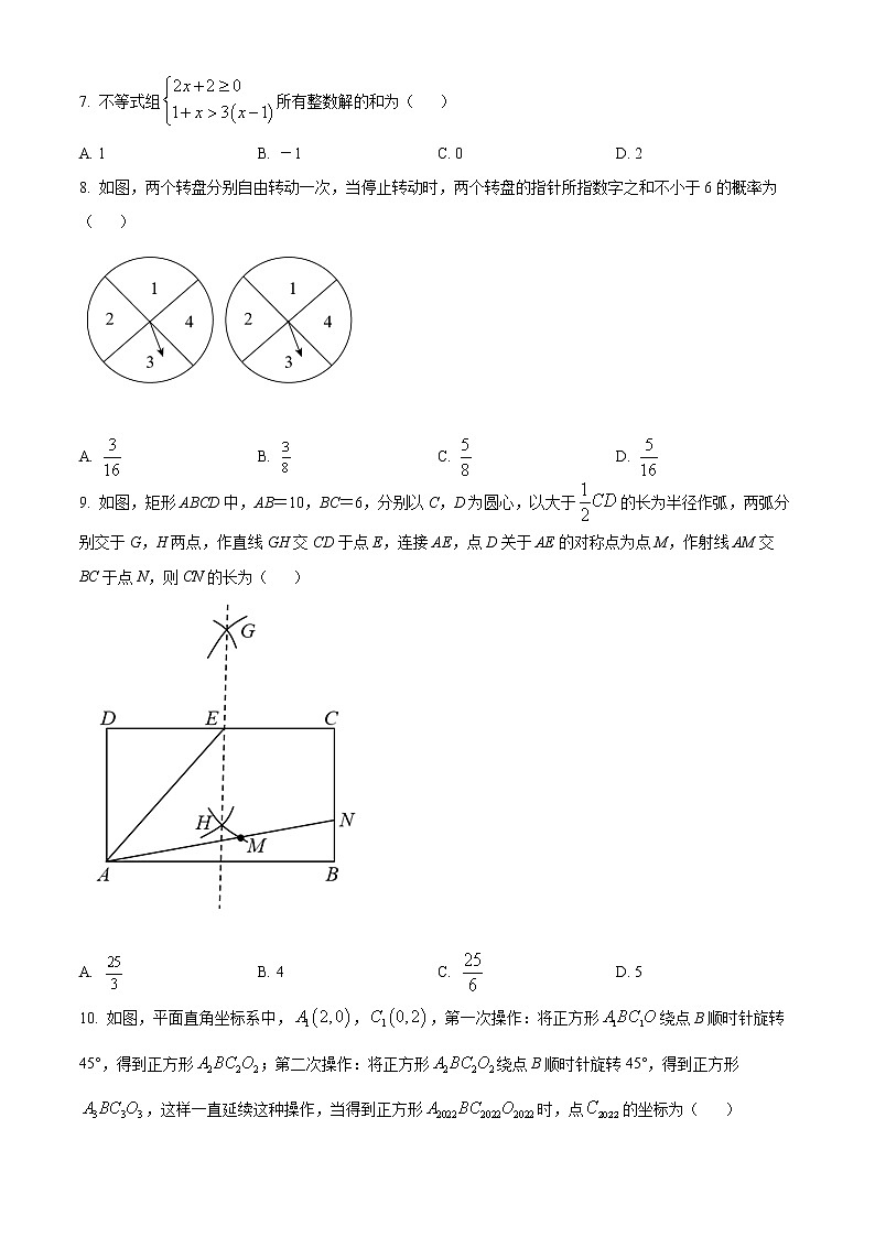 2022年河南省虞城县九年级中考第二次初中学业水平测试数学试题（A卷）第2页