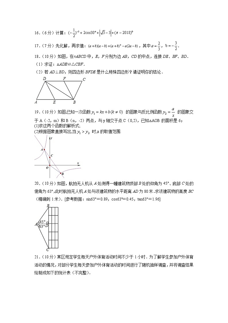2022年新疆维吾尔自治区乌鲁木齐市中考第二次模拟考试数学试卷+03