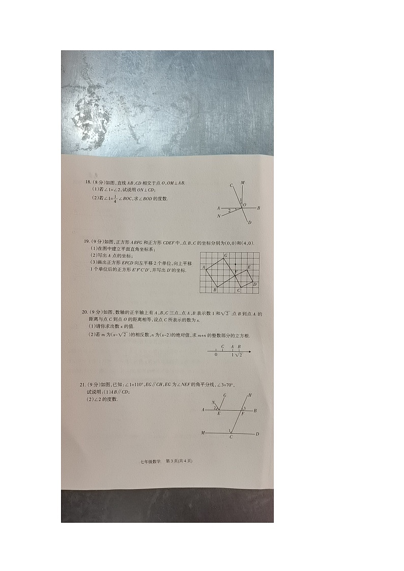 2022年七年级下册数学期中试卷第3页