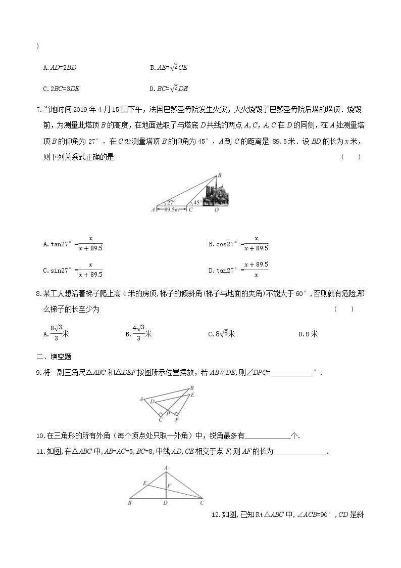 2022河北中考数学总复习专项练习 图形的初步认识与三角形02