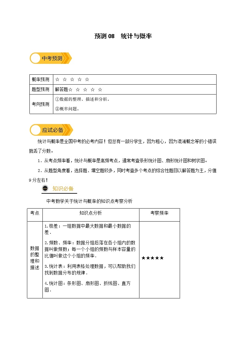 预测08 统计与概率(原卷版）第1页