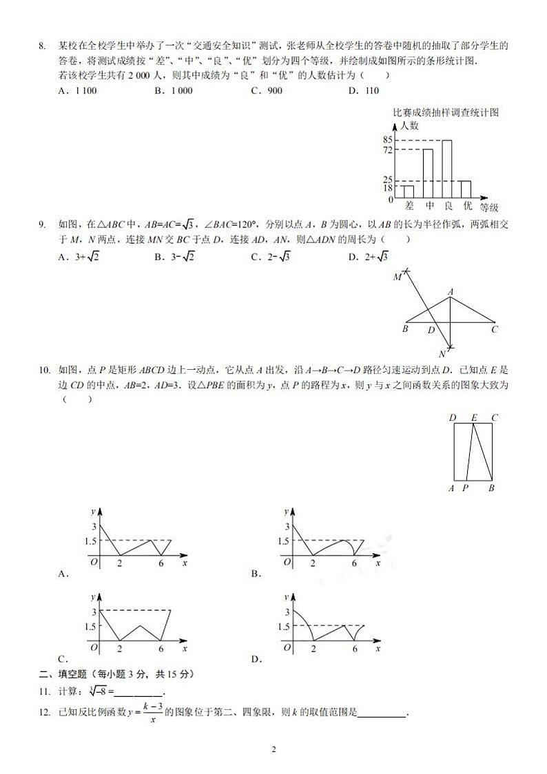 2021河南省平顶山市一模数学试卷无答案02