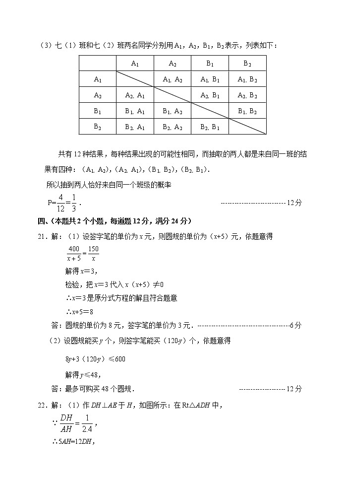 2022年辽宁省抚顺市顺城区初中毕业生第二次质量调查数学试题02