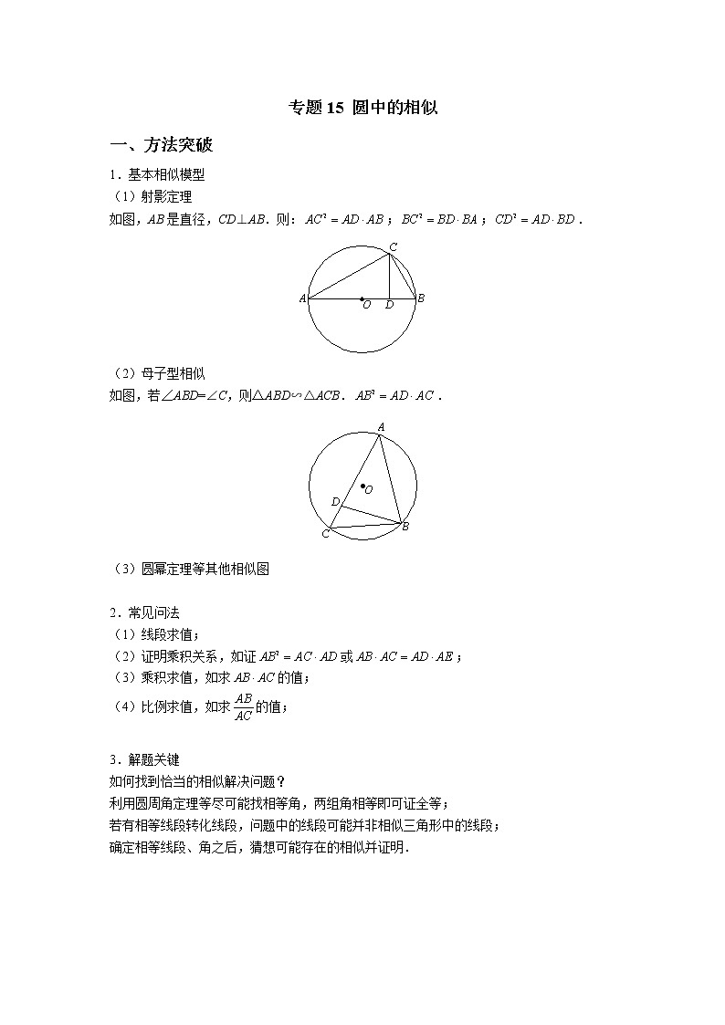 专题15 【精品】圆中的相似-2022年中考数学几何模型解题策略研究（课件+讲义）01