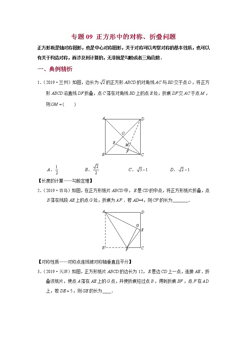 专题09【精品】 正方形中的对称、折叠问题-2022年中考数学几何模型解题策略研究（课件+讲义）01