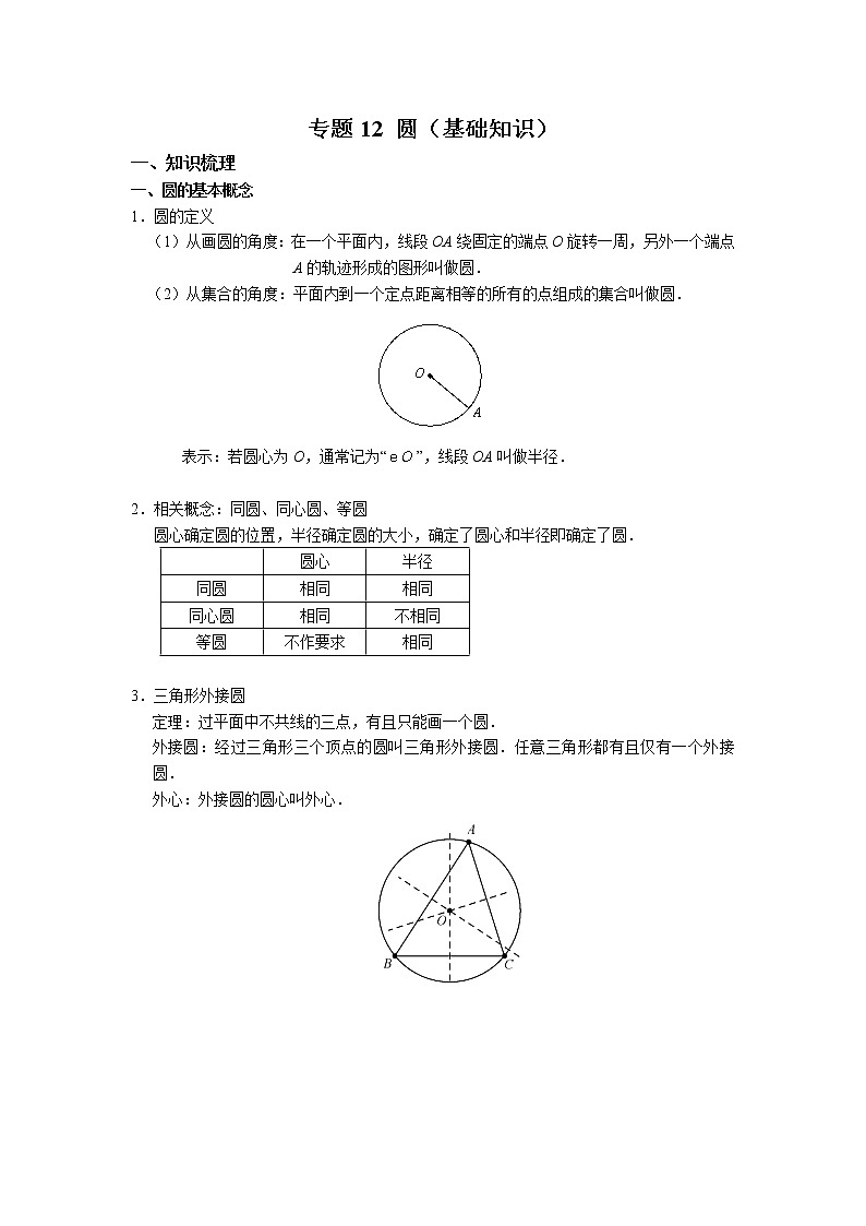 专题12 圆（基础知识）（原卷版）第1页