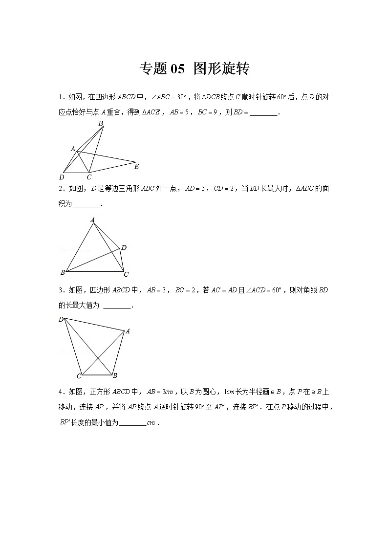 专题05  图形旋转-冲刺2022年中考数学选填题压轴题专项突破（全国通用）01