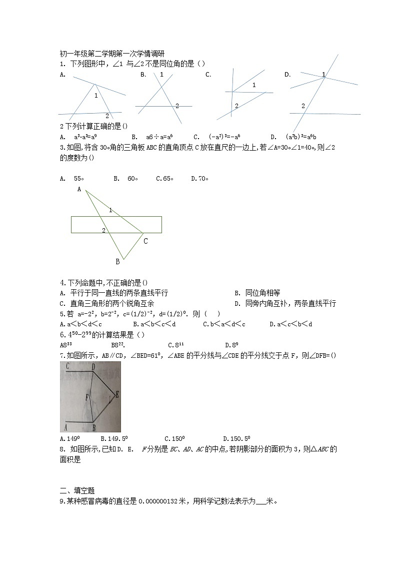 初一第一次月考试卷-无答案第1页