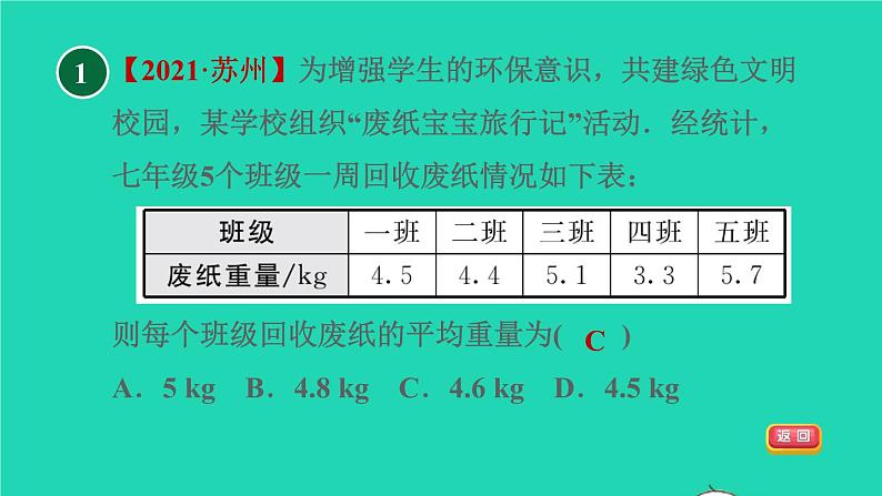 沪科版八年级数学下册第20章数据的初步分析20.2数据的集中趋势与离散程度20.2.1平均数习题课件03