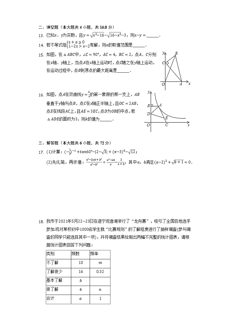 山东省日照市高新区2022年中考数学一模试卷(word版含答案)第3页