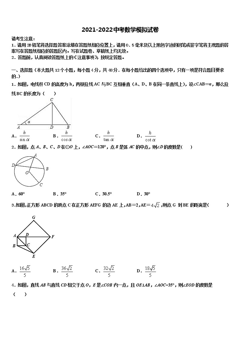 2021-2022学年河北省秦皇岛抚宁区台营学区重点达标名校中考数学模拟精编试卷含解析01