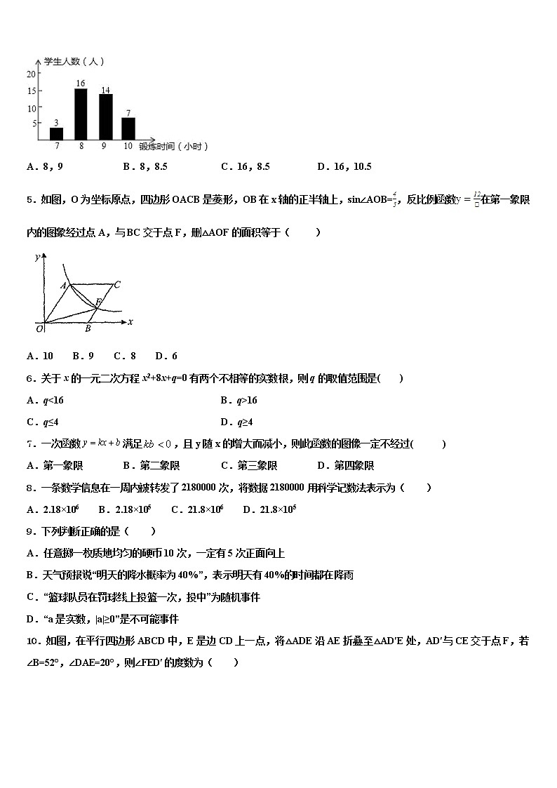 2021-2022学年湖北省咸宁咸安区六校联考中考联考数学试题含解析02
