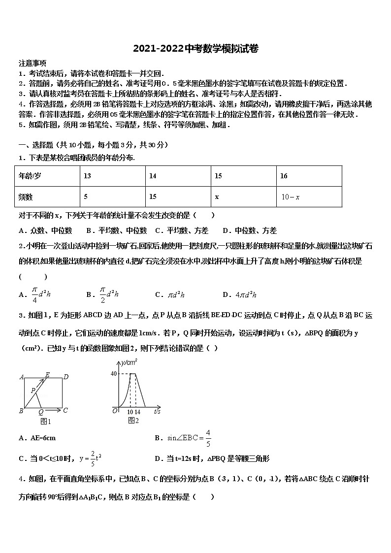 2021-2022学年吉林省白城地区大安县中考数学四模试卷含解析01