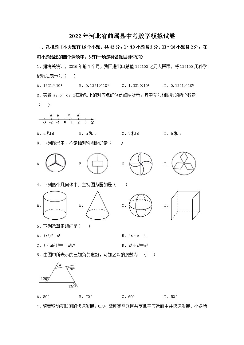 2022年河北省曲周县中考数学模拟试卷 (word版含答案)01