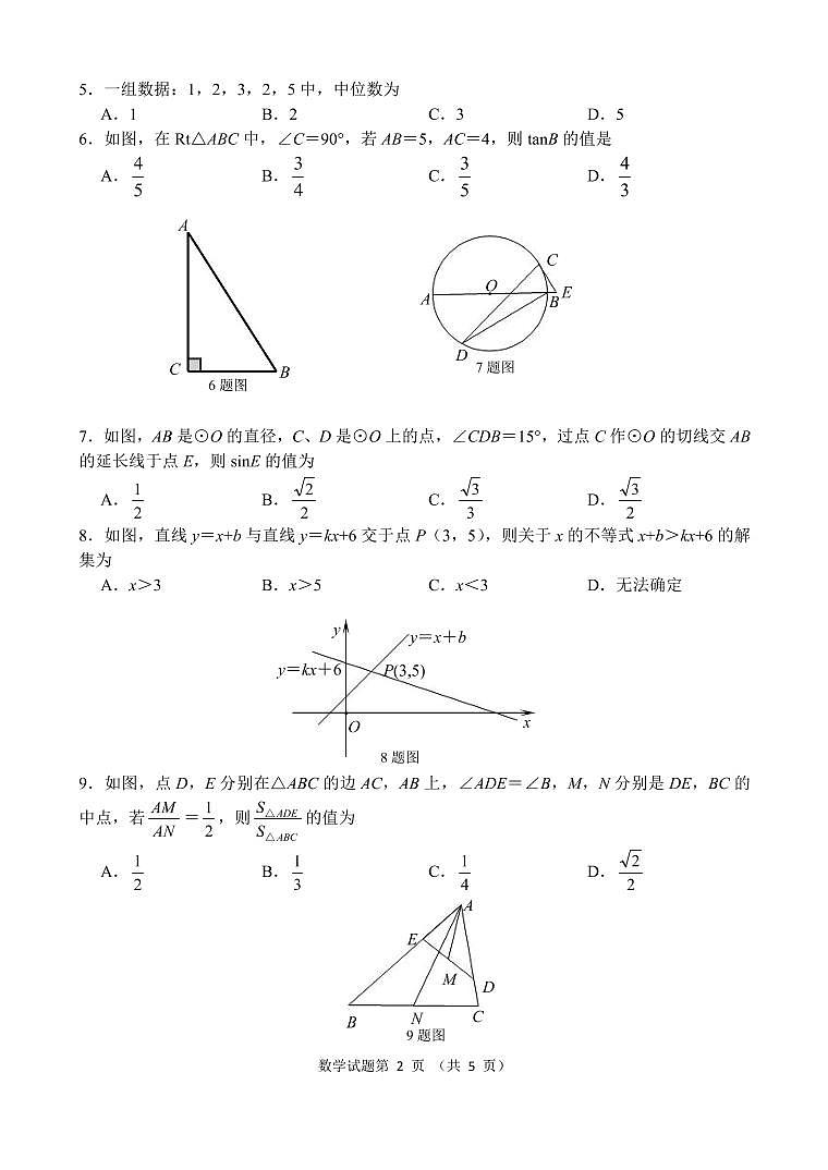 2022.4.22济南槐荫一模数学（无答案）练习题02