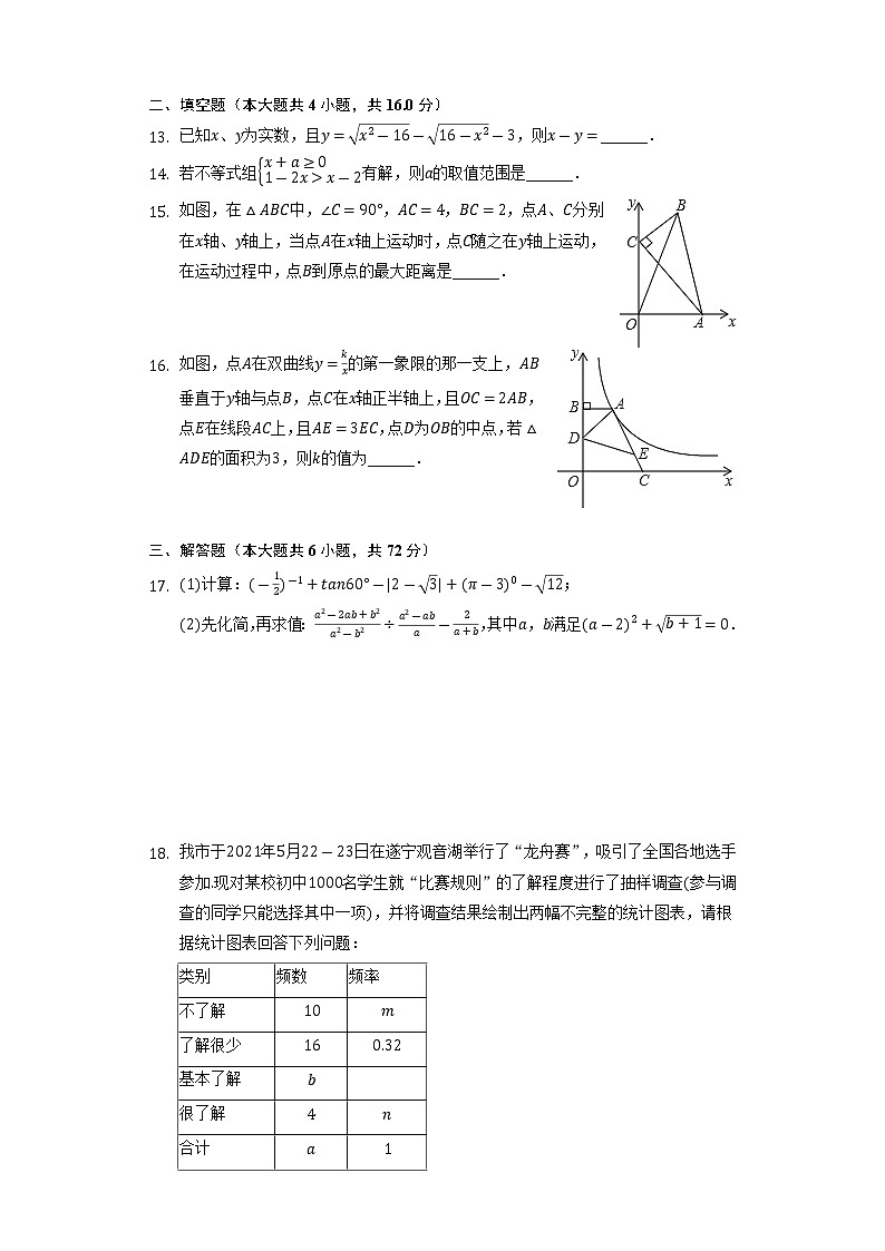 山东省日照市高新区2022年中考数学一模试卷（含答案）第3页