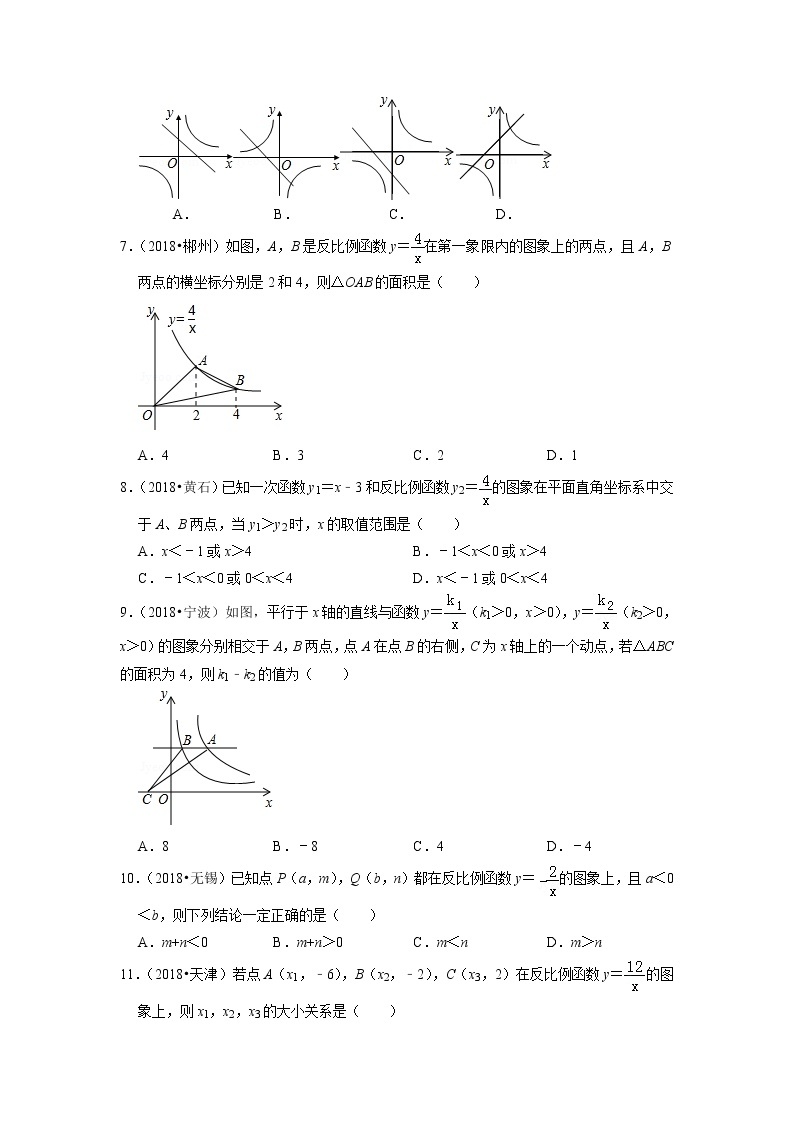 反比例函数图像和性质（选择题）02