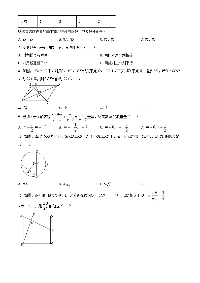 四川省泸州市龙马潭区2022年九年级下学期期中数学试题02