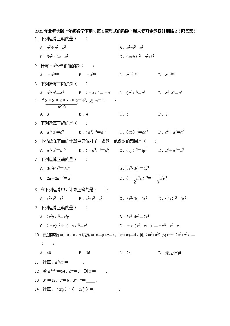 《第1章整式的乘除》期末复习专题提升训练2（附答案）2020-2021学年七年级数学北师大版下册(无答案)01
