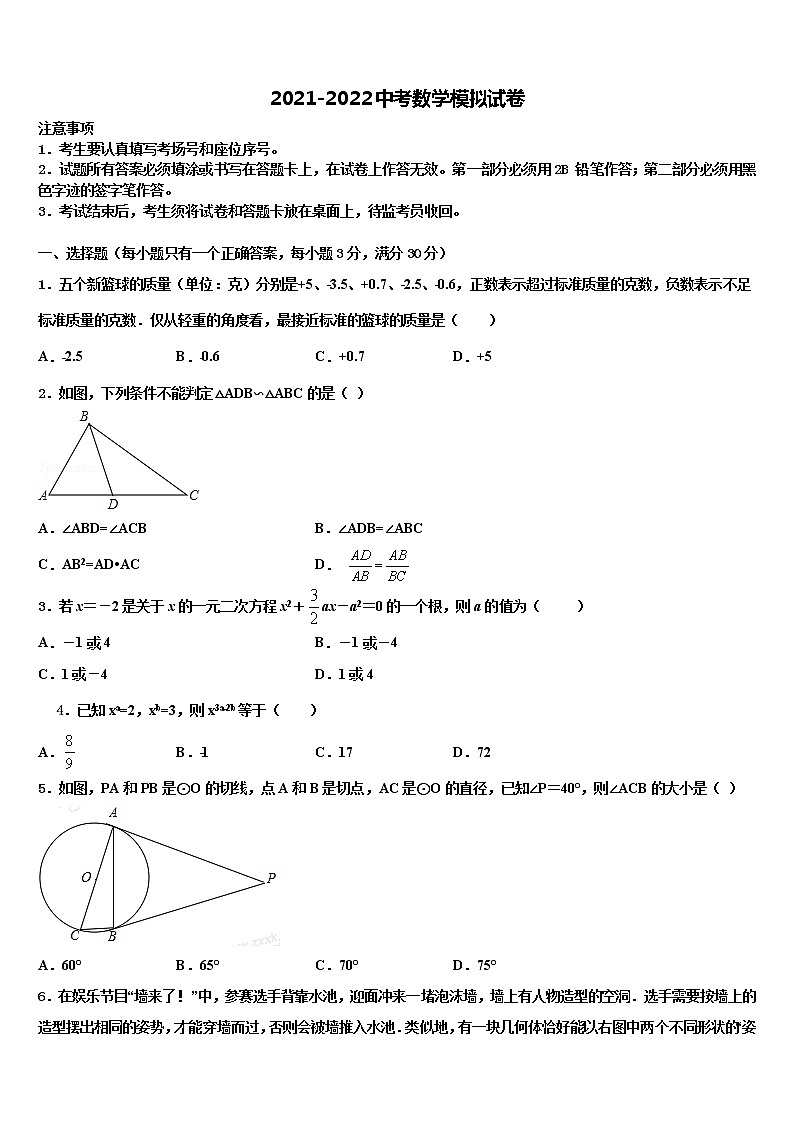2021-2022学年江苏省无锡市丁蜀学区中考押题数学预测卷含解析第1页