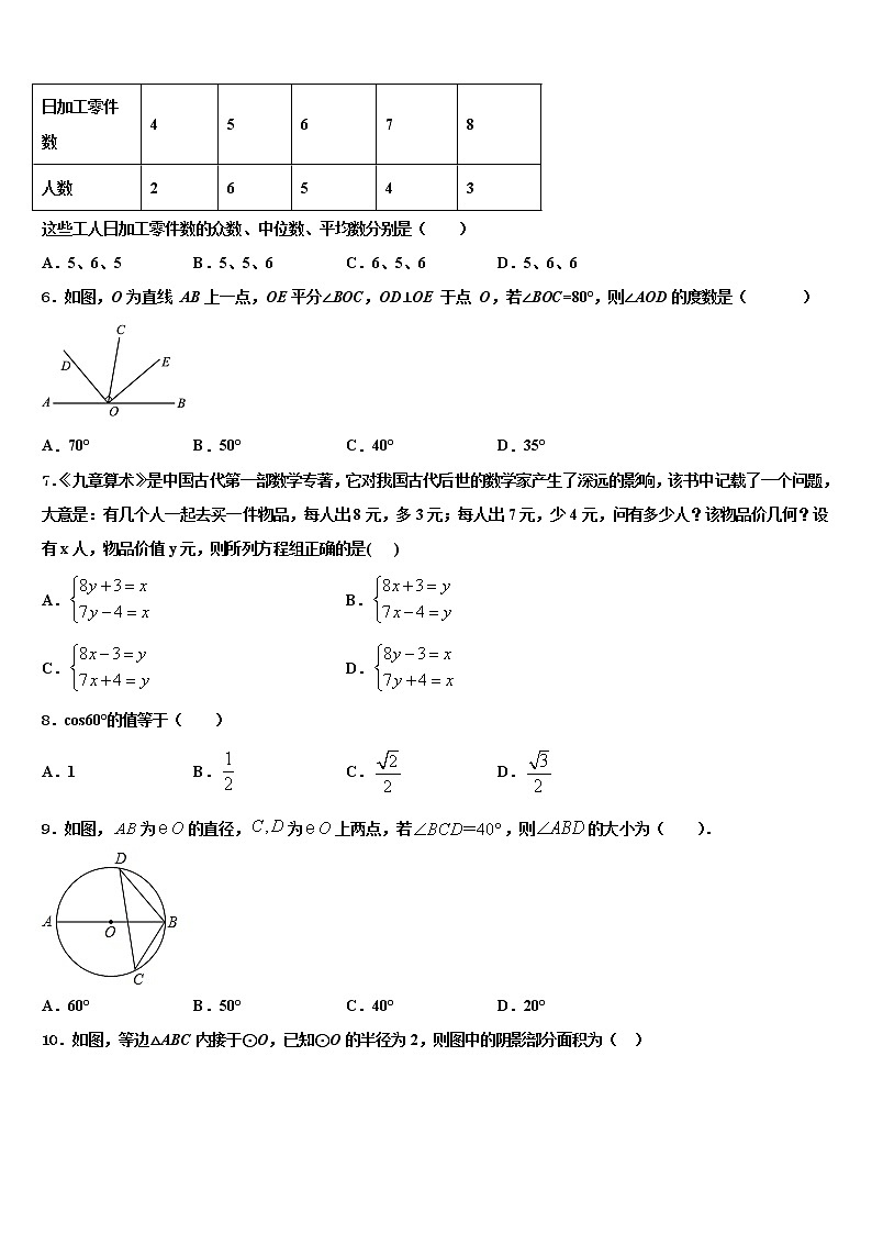 2021-2022学年山东省济宁市金乡县重点中学中考数学最后冲刺模拟试卷含解析02