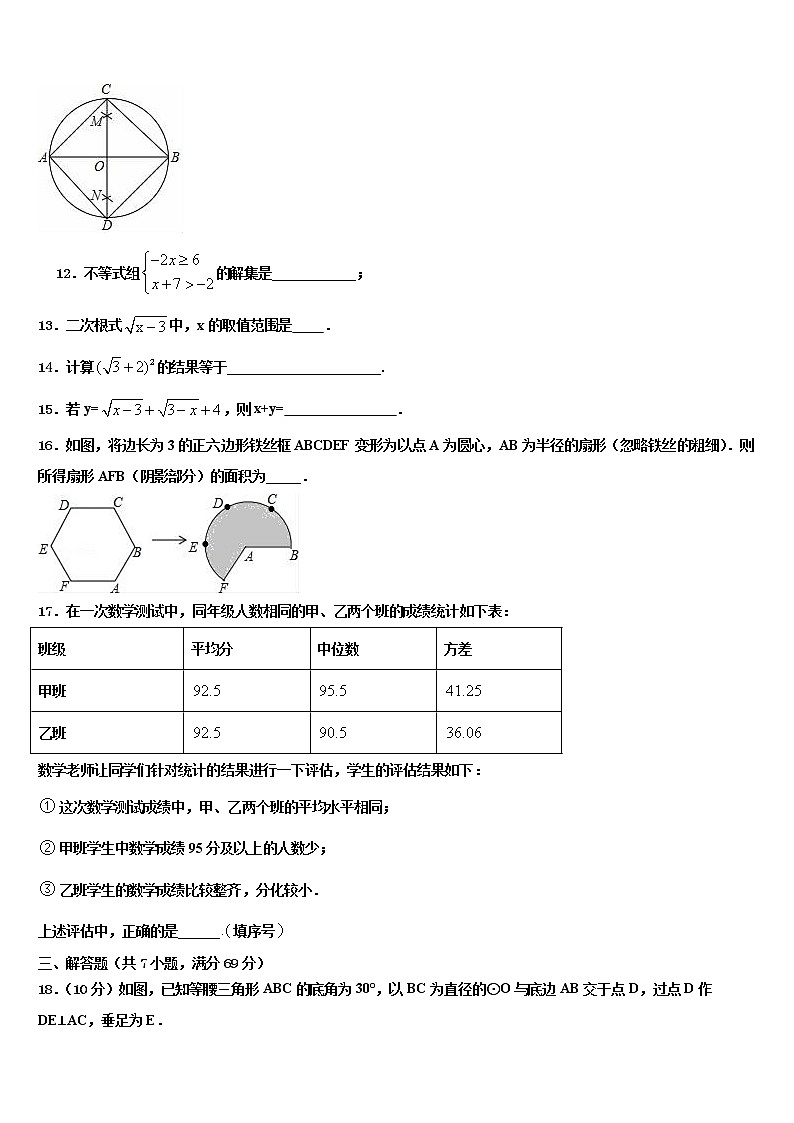2021-2022学年山东省泰安市新城实验中学中考四模数学试题含解析第3页