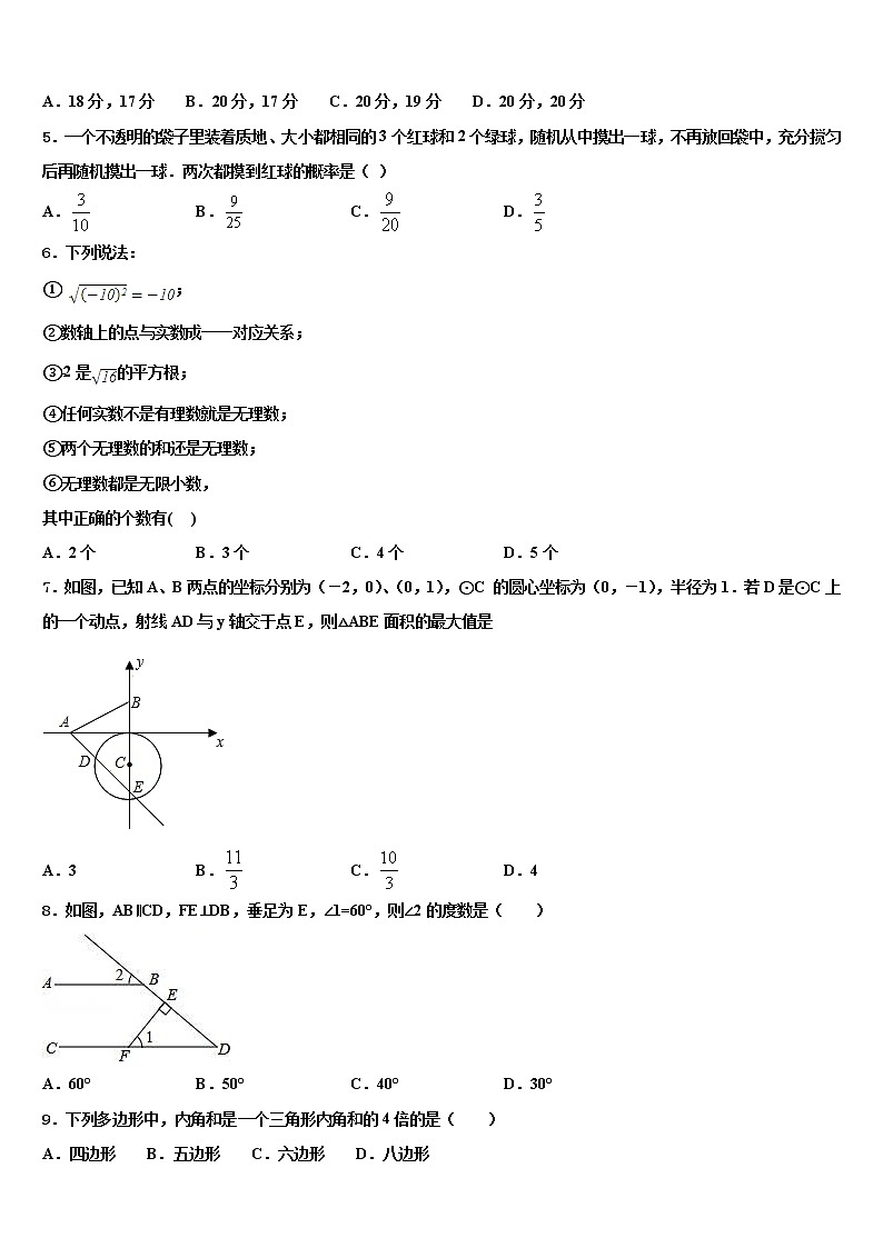 2022届广西百色市重点达标名校中考适应性考试数学试题含解析02