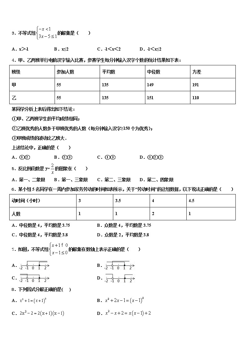 2022届湖南省长沙市一中学教育集团重点中学毕业升学考试模拟卷数学卷含解析第2页
